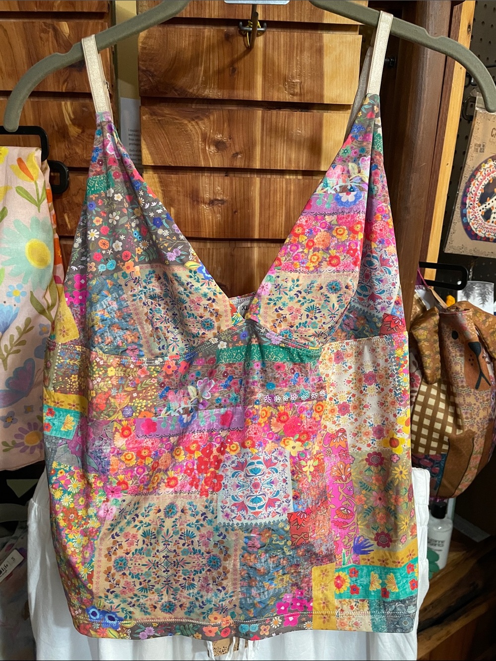 NATURAL LIFE Patchwork Cami Tank Top Camisole Satin Boho M & XL